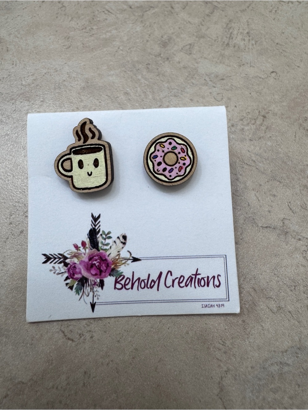 Wooden Coffee and Doughnut Earrings